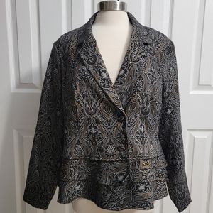 Lord & Taylor Black, Gold, Silver Paisley Embroidered Blazer Women's Size 16W